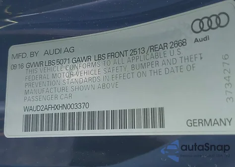 2017 Audi A5 2.0T Sport from USA, damaged, VIN WAUD2AFHXHN003370